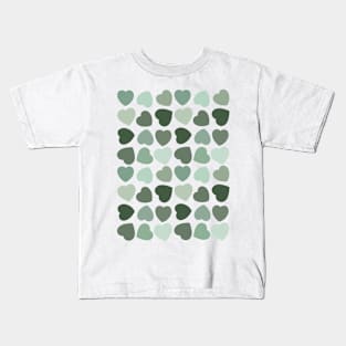 Sage Green Hearts Pattern Kids T-Shirt